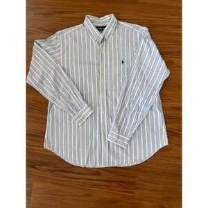 Men's Ralph Lauren classic fit long sleeve button down white blue stripe